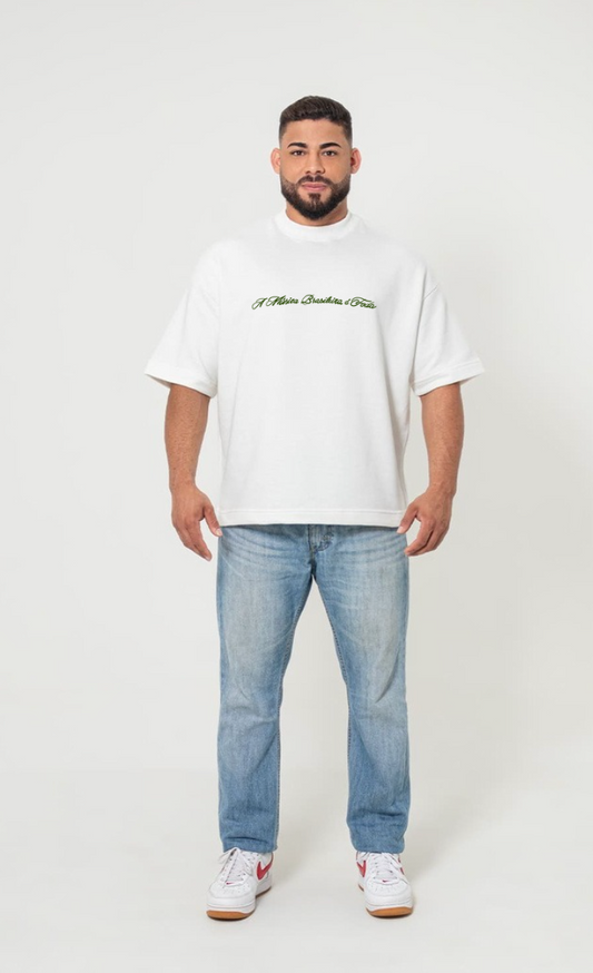 Camiseta Oversized Premium - Frase + Logo (Bordado)